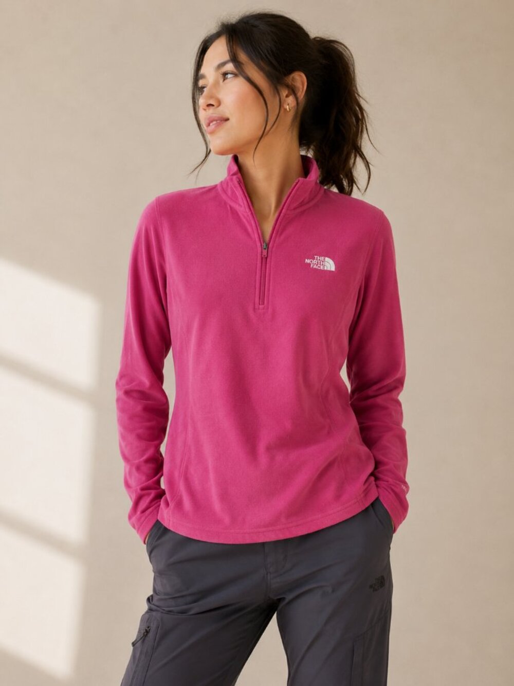 The North Face Polartec Raspberry Fleece 1/4 Zip Pullover Top Size Large - Picture 1 of 8